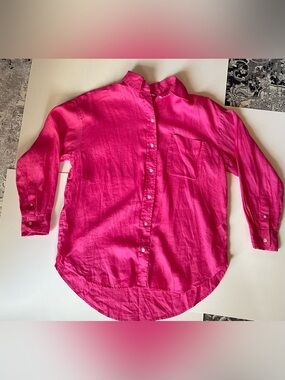 H&M Women's Bright Pink Button-Down Linen Shirt